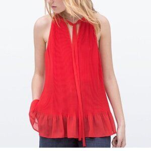 Zara Woman Red Halter Neck Pleated Blouse Womens XS